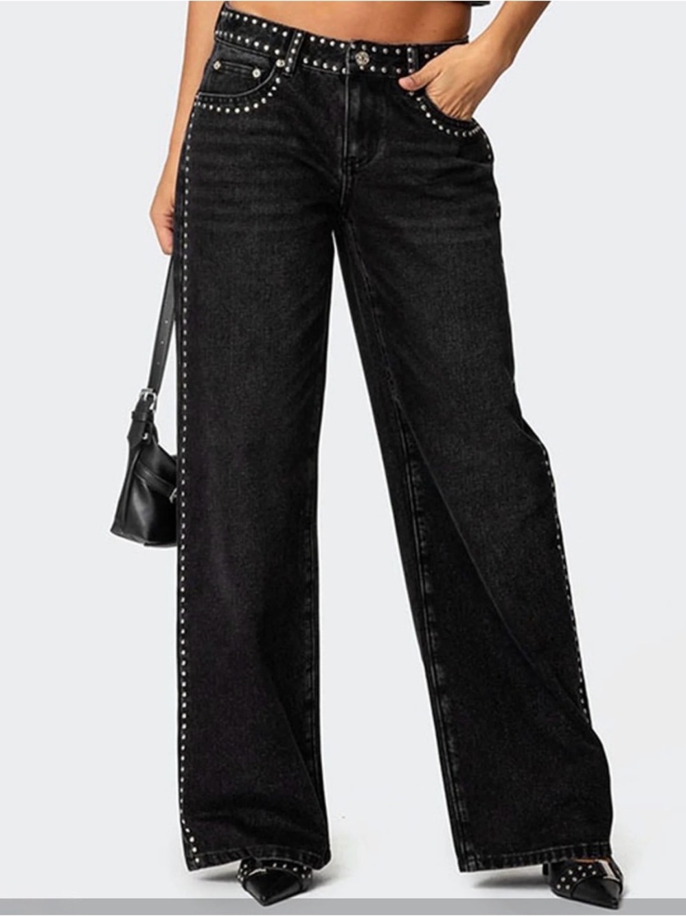 Edikted Studded Low Rise Baggy Jeans